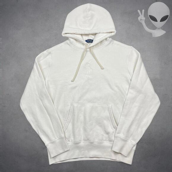 Polo Ralph Lauren Hoodie Small White Big Pony Pullover Sweatshirt Preppy - Picture 3 of 4